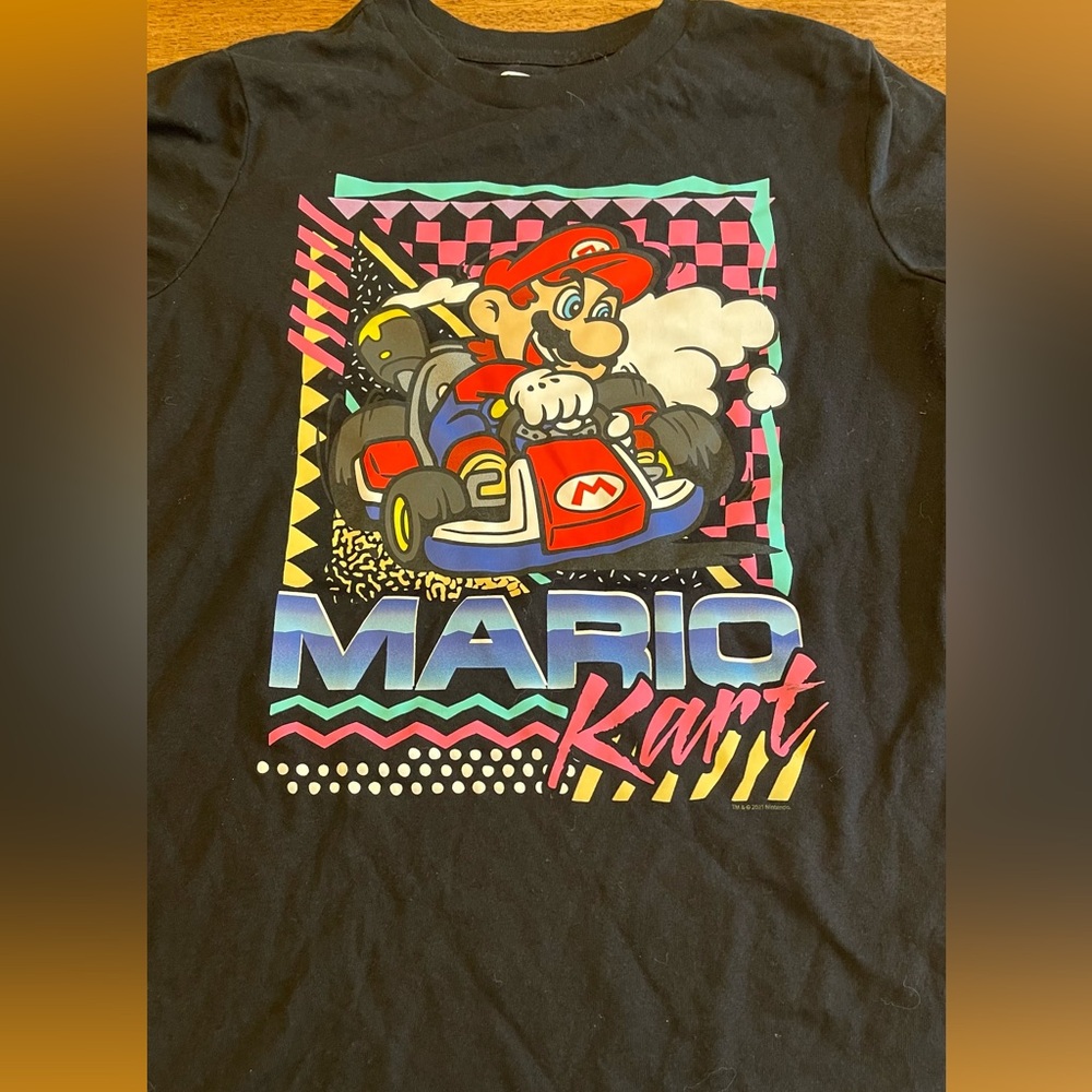 Old Navy Black Graphic Tee with Pink and Blue Accents